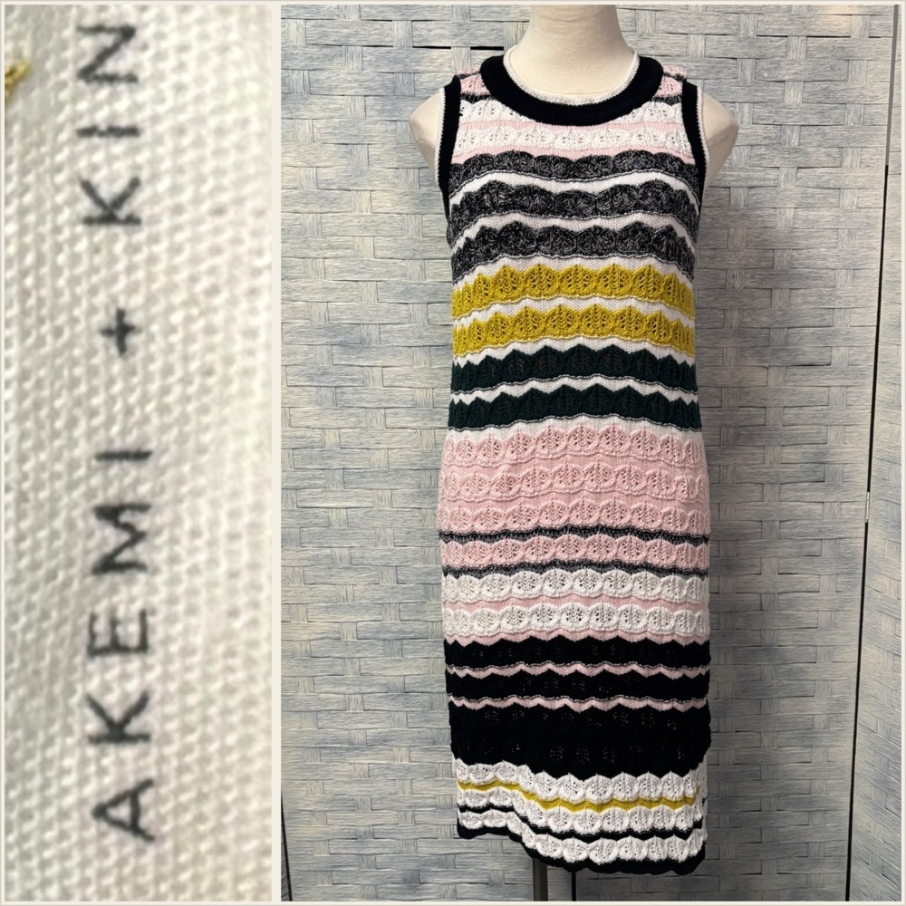 Akemi + Kin‎ Striped Crochet Knit Sleeveless Midi Dress L Summer Boho